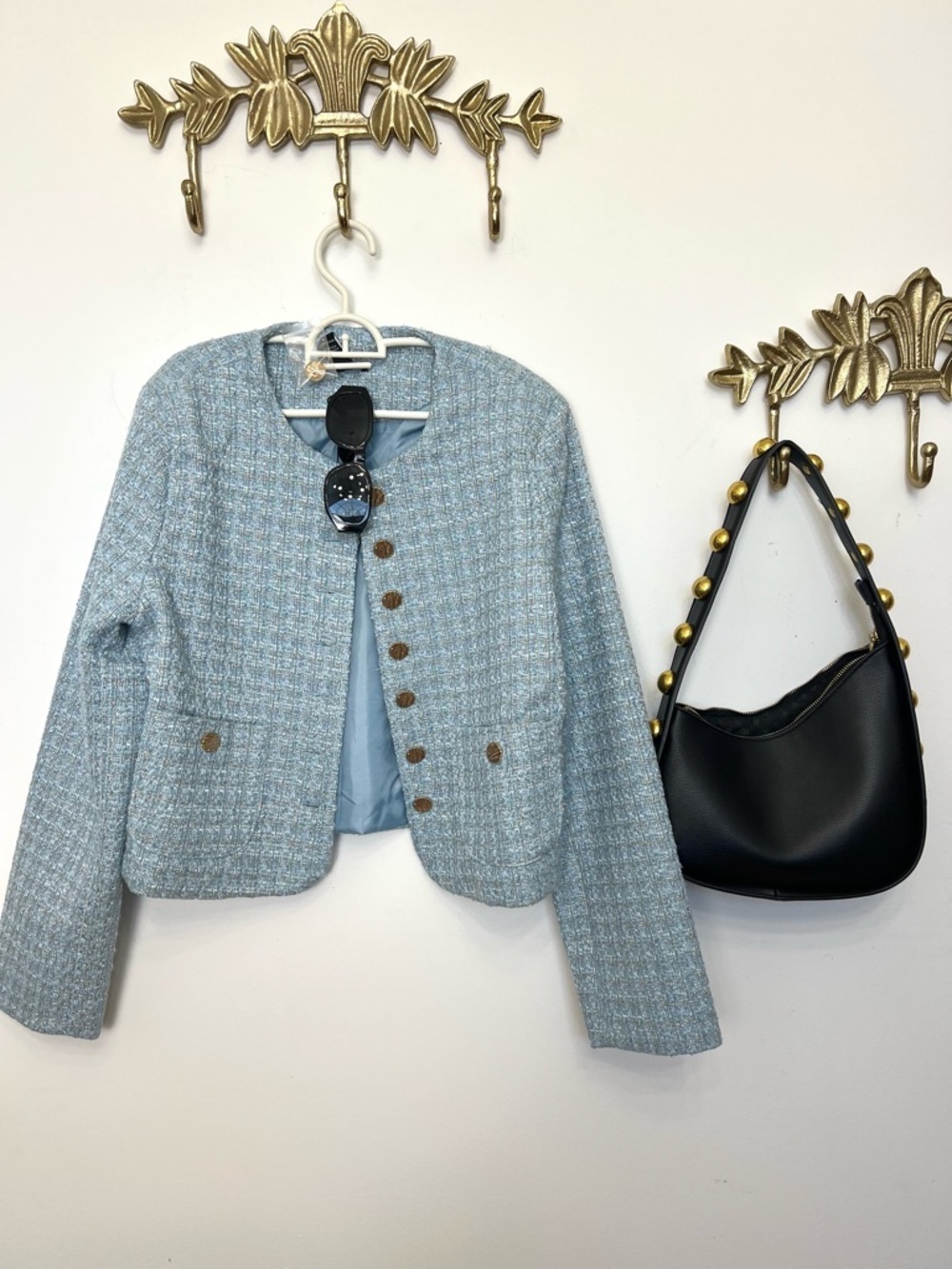 🆕🪻🪻NWT Chic Tweed Jacket in Light Blue L ptp 22” l 20”